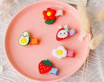 Baby Girl Hair Clips: Silicone Strawberry, Bunny, Flower, Avocado (Set of 5)