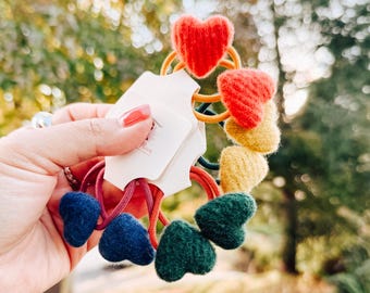 Set of 8 Winter Autumn Hair Elastics | Cozy Fall Accessories for Girls | Fuzzy Pigtail Holders | Forest Green Mustard Navy Red