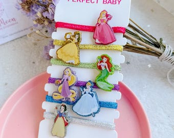 Disney Princess Hair Ties - Shimmering Party Favors, Set of 6