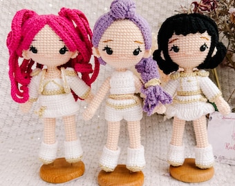 Crocheted K-Pop Demon Hunters Amigurumi Dolls | Rumi Mira Zoey Plushies (8" Tall)