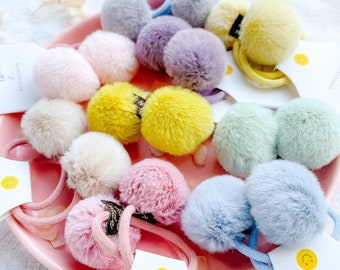 Faux Fur Pom Pom Hair Ties: Rainbow Pigtail Bobbles (Set of 2)