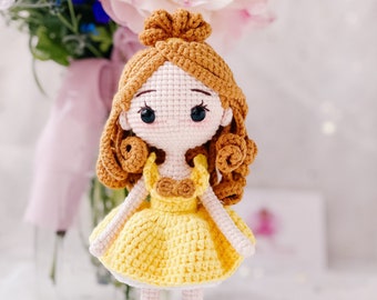 Muñeca Princesa Bella de crochet: regalo de decoración infantil hecho a mano