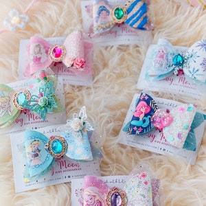 Disney princess hair bow, mermaid hair bow, Frozen Elsa hair bow, princess birthday party dress up, Christmas gift stocking fillers kids