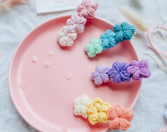Crochet Flower Hair Clip: Ombre Rainbow Knitted Baby Hair Accessory