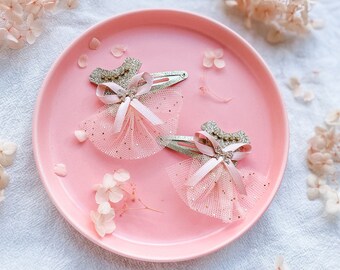 Set of 2 baby ballerina dress hair clip, baby fringe clip, ballerina birthday outfit, baby girl gift, girl birthday gift, Christmas gift