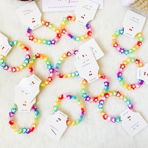 Cute rainbow hearts, rainbow stars toddler bracelet, rainbow party favours, kids party favors party bag filler, unicorn party favor for kids