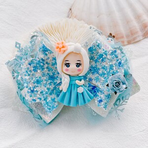 Elsa Hair Bow: Frozen Glitter Hair Clip with Resin Doll