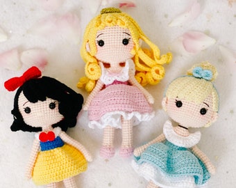 Crochet amigurumi princess, Disney princess dolls, Snow White, Cinderella, girl birthday gift, newborn gift, baby shower gift for baby girl
