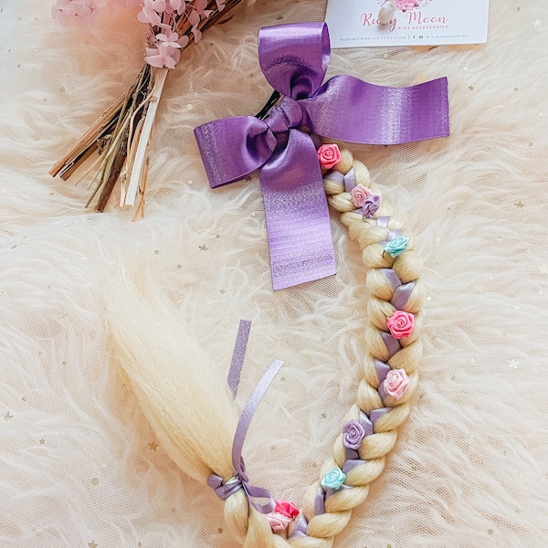 Rapunzel Braid Hair Bow: Princess Costume, Birthday Party, Halloween Costume for Girls