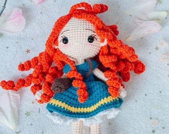 Crochet princess amigurumi doll, Disney Brave Merida, 1st birthday gift keepsake doll, baby girl gift, ginger hair doll, girl nursery decor