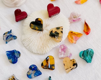 Mini Heart Hair Claw Clip: Acetate Resin Fringe Clips