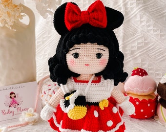 Crochet Minnie Mouse Doll: Handmade Amigurumi Gift, Girl Nursery Decor Birthday Gift