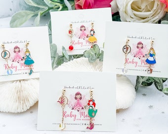 Pendientes colgantes de princesas Disney, de acero quirúrgico y plata de ley.