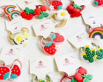 Silicone Baby Hair Ties: Fruit & Rainbow Elastics (Pair)