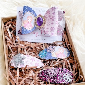 Frozen Anna Hair Bow Set: Snowflake Hair Clips, Birthday Gift