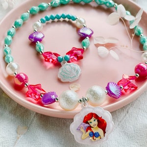 Little mermaid jewelry SET for little girl, little mermaid Ariel necklace, seashell bracelet, mermaid party dress up, mermaid birthday gift