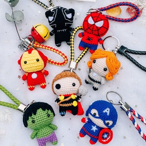 Crochet Superhero Keychain: Captain America, Spiderman - Backpack Charm