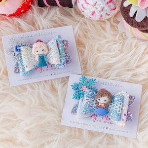 Elsa Hair Bow: Frozen Glitter Hair Clip with Resin Centerpiece