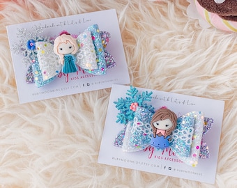Frozen Anna & Elsa Hair Bows: Glitter Pigtail Hair Clips (PAIR)