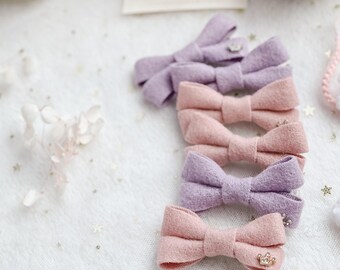 Wool Felt Hair Bows: Pastel Pigtail Clips, Baby Girl Accessories