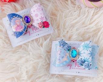 Frozen Elsa Hair Bow: Glitter Princess Hair Clip