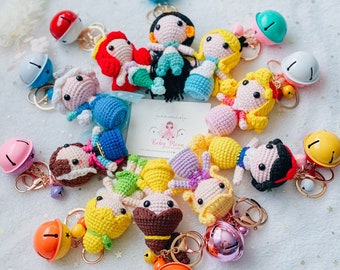 Crochet princess keychain, princess amigurumi keychain, school bag backpack keychain, girl birthday gift, best friend gift, crochet keychain