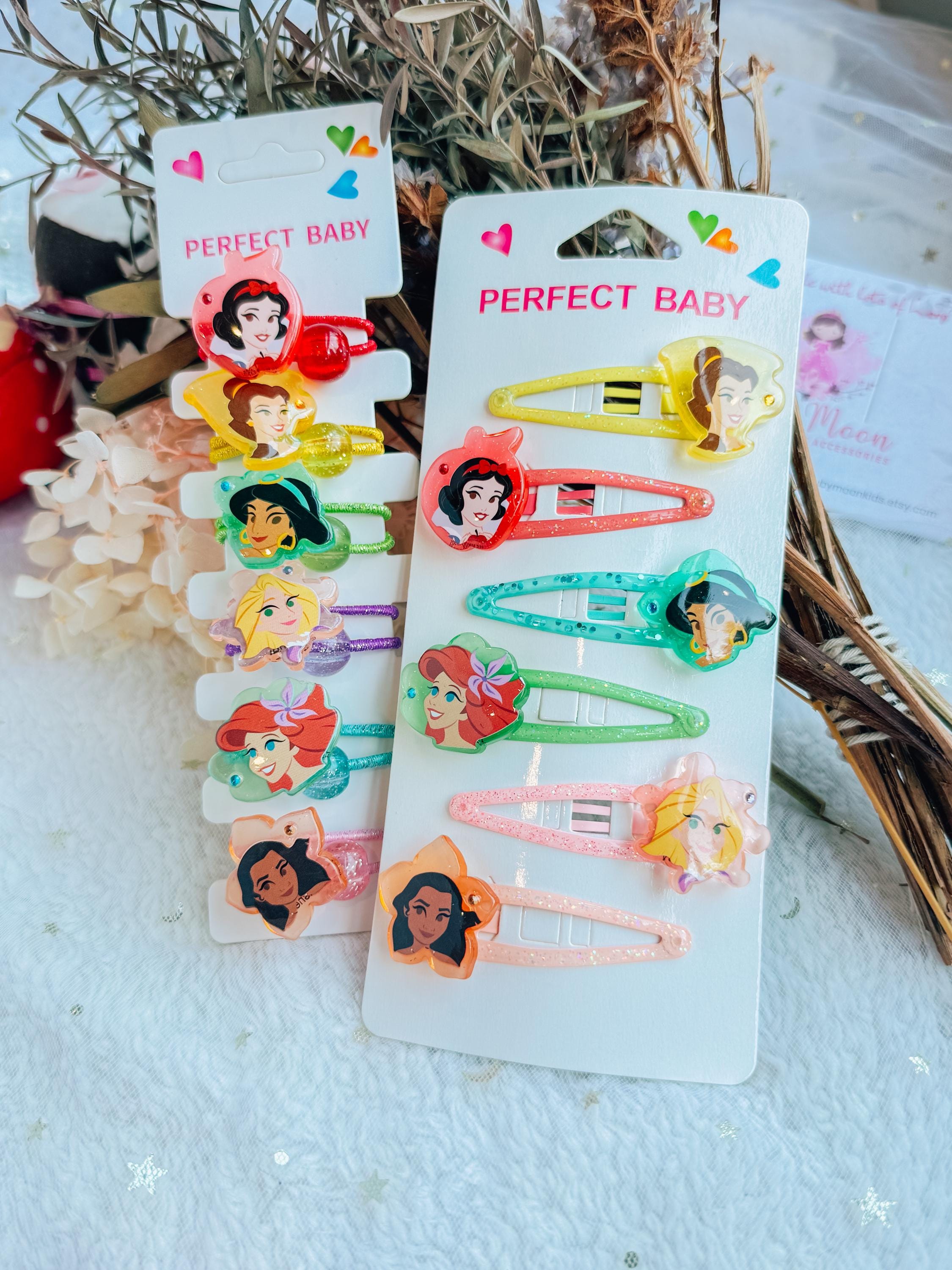 Set of 6 Glitter Princess Hair Clips | Belle, Ariel, Moana