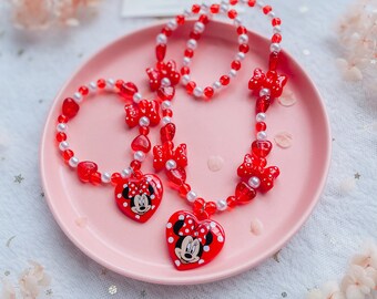 Minnie Mouse Necklace and Bracelet Set: Bubblegum Bead Jewelry