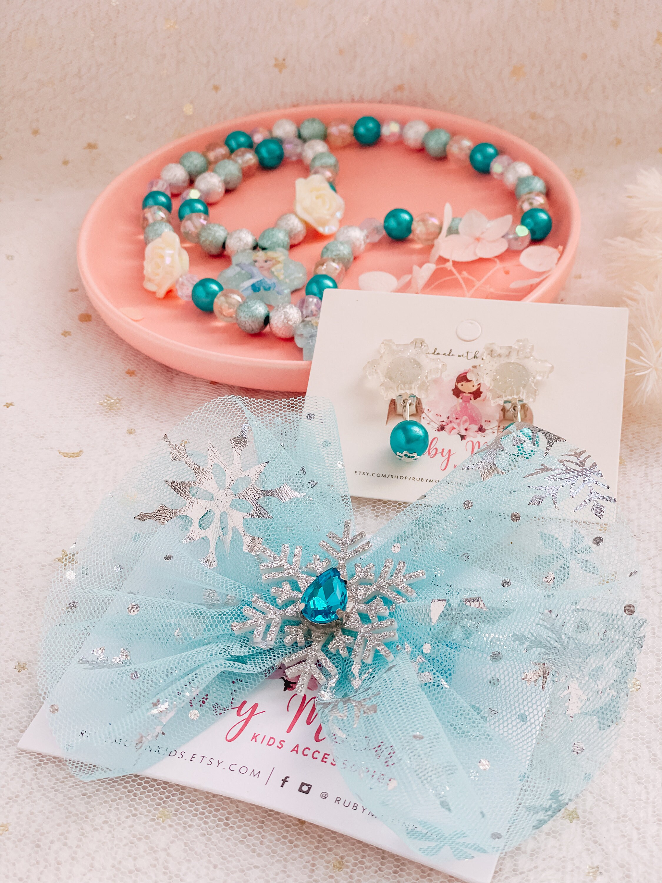 Elsa Birthday Gift Set: Snowflake Hair Bow, Bracelet  display picture 1