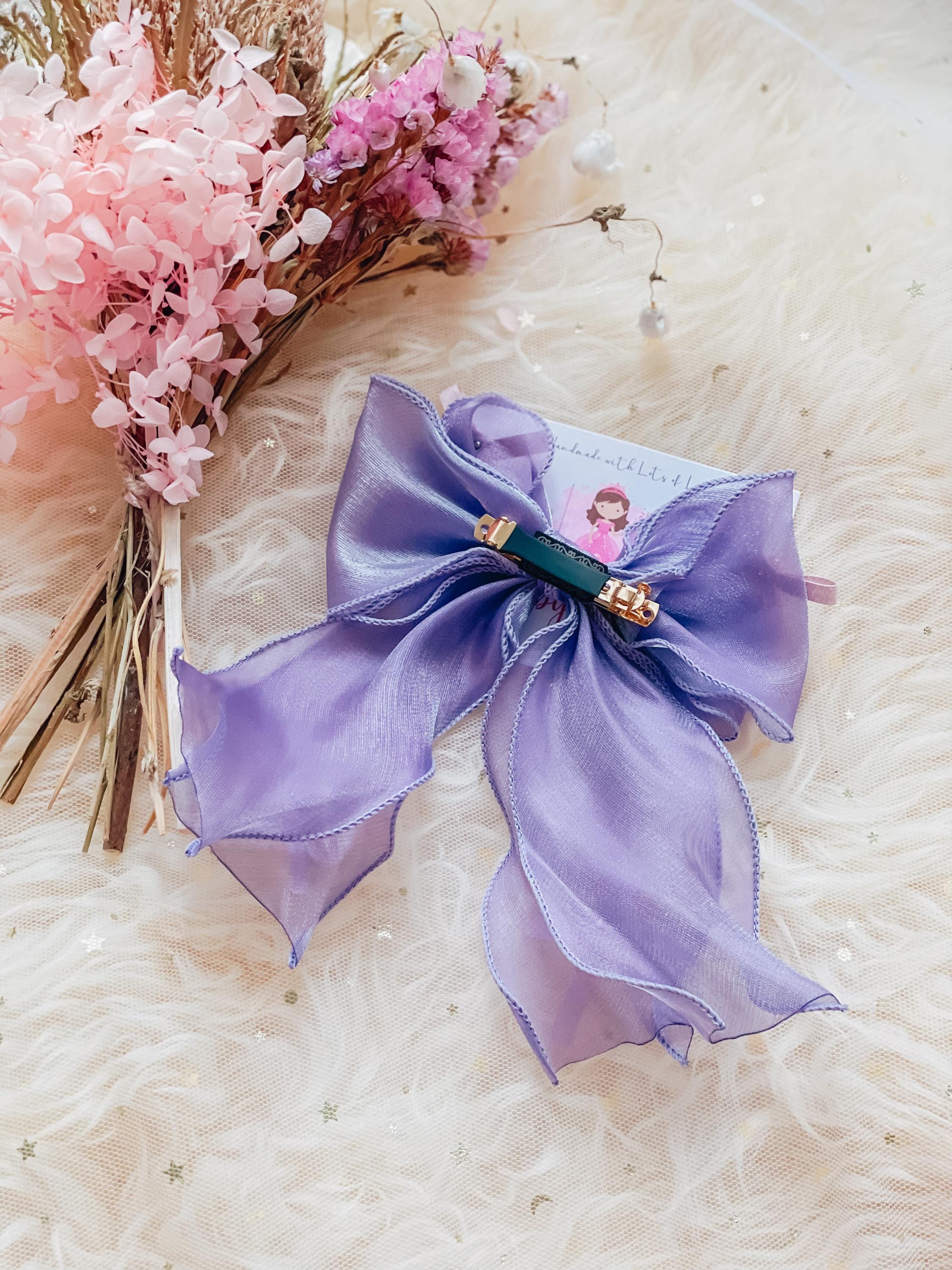 Lavender Organza Ribbon Hair Clip, Fairy Bow Barrettes, Bridal