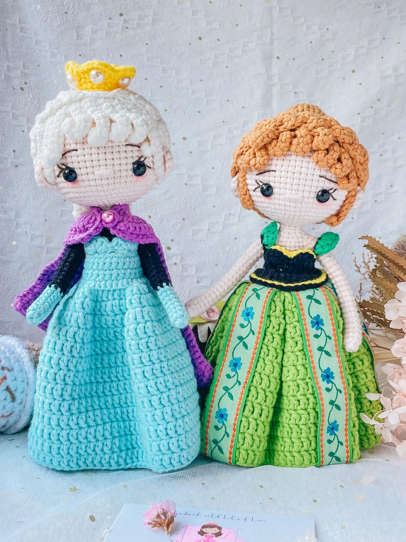 Large Crochet Princess Dolls: Frozen Inspired Nursery Decor, Big Sis and Little Sis image 1