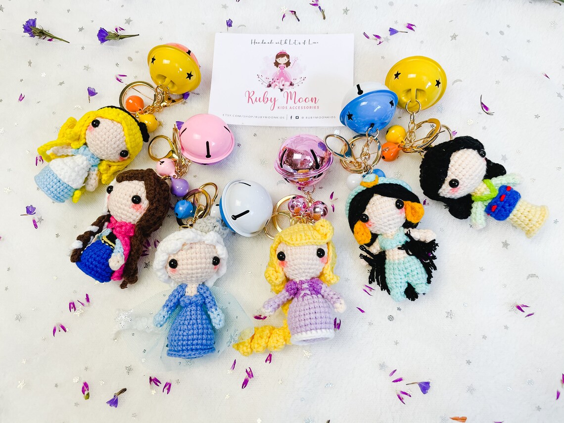 Crochet amigurumi doll keychain Disney princess keyring mini Etsy