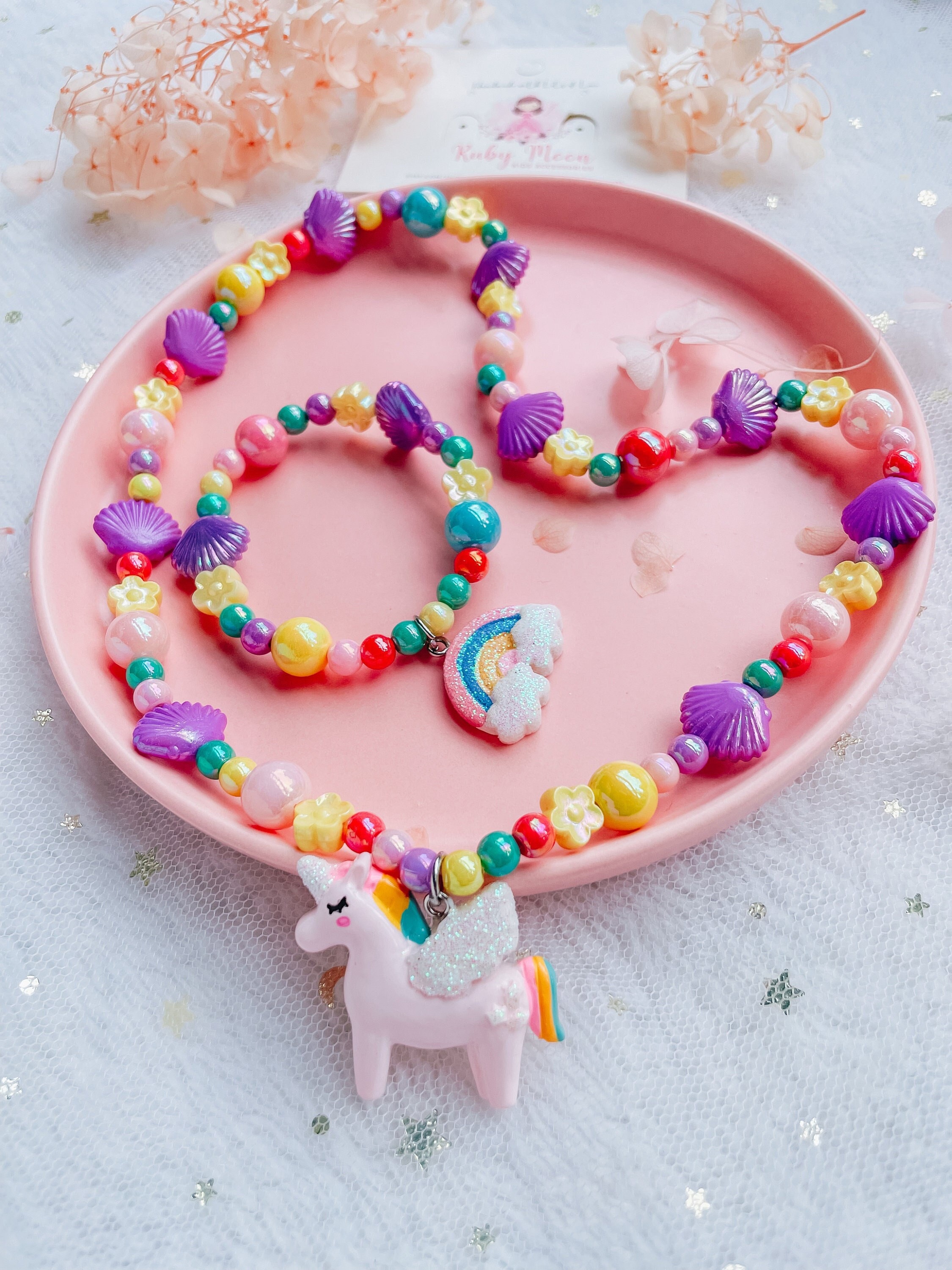 Unicorn Toddler Jewellery Set: Rainbow Necklace & Bracelet 