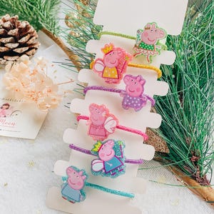 Peppa Pig Glitter Hair Ties, Toddler Pigtail Holders, Set of 6