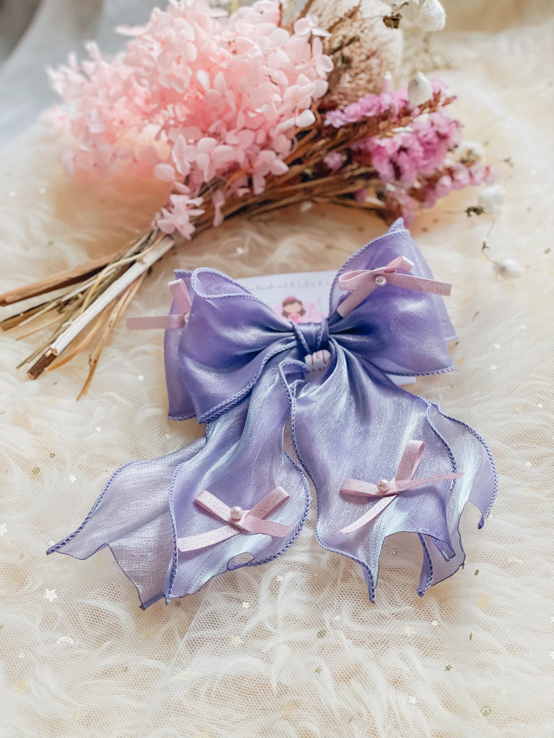 Lavender Organza Ribbon Hair Clip, Fairy Bow Barrettes, Bridal