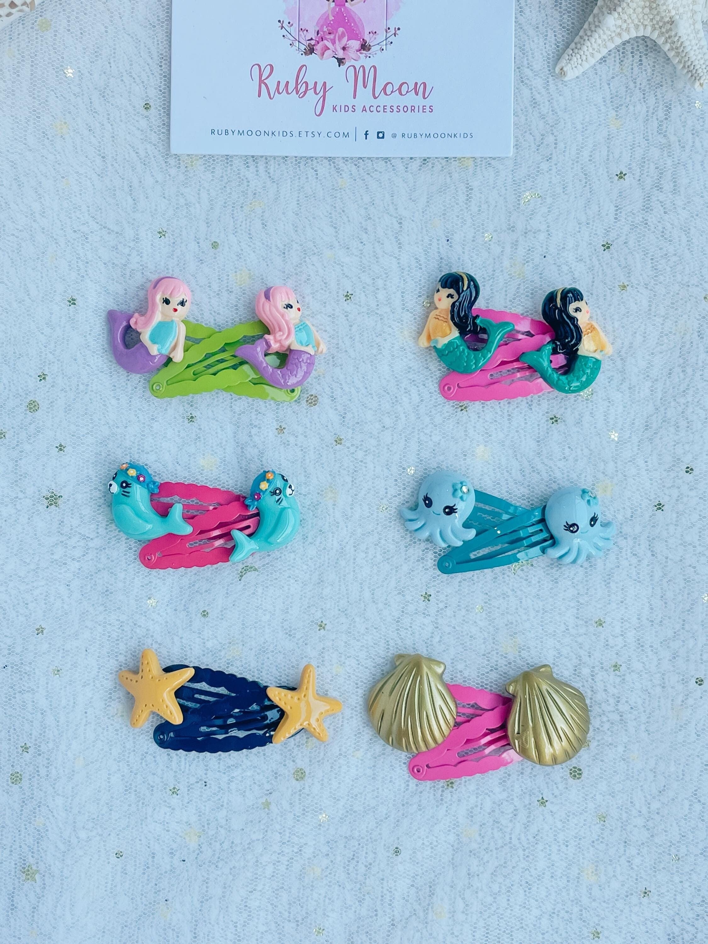 ヘアアクセサリー mermaid  mini  barrette Mermaid Hair Clips: Sea Creature Party Favors, Toddler Accessories