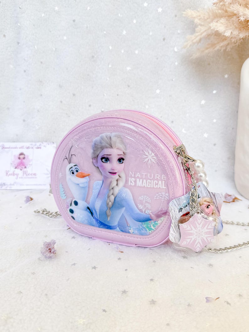 Bolso bandolera de Elsa inspirado en Frozen, bolso de princesa brillante, bolso de mano para niños pequeños Creamy Pink