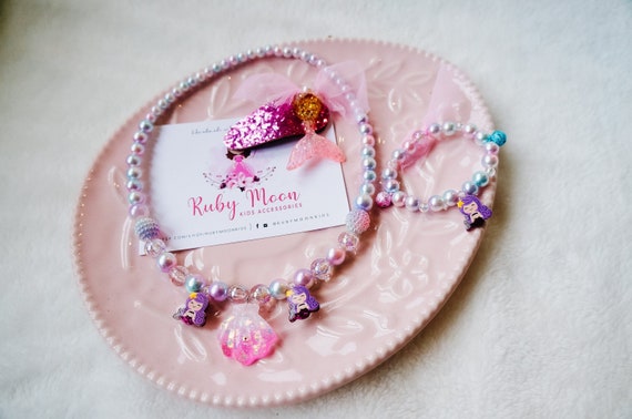 Mignon collier pour enfants set nœud perles collier noël cadeaux de la  journée des enfants pour les filles