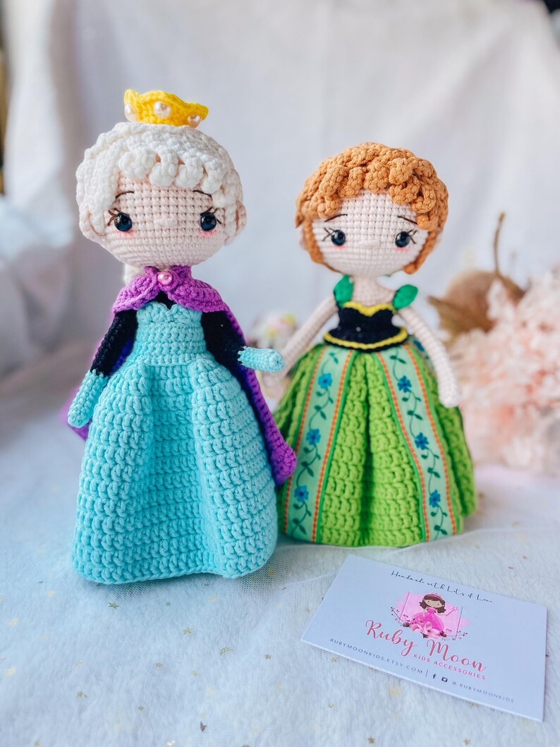 Large Crochet Princess Dolls: Frozen Inspired Nursery Decor, Big Sis and Little Sis image 3