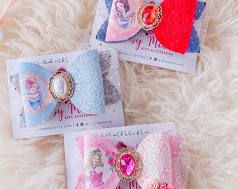 Cinderella Hair Bow: Glitter Lace Princess Party Clip - Etsy display picture 2