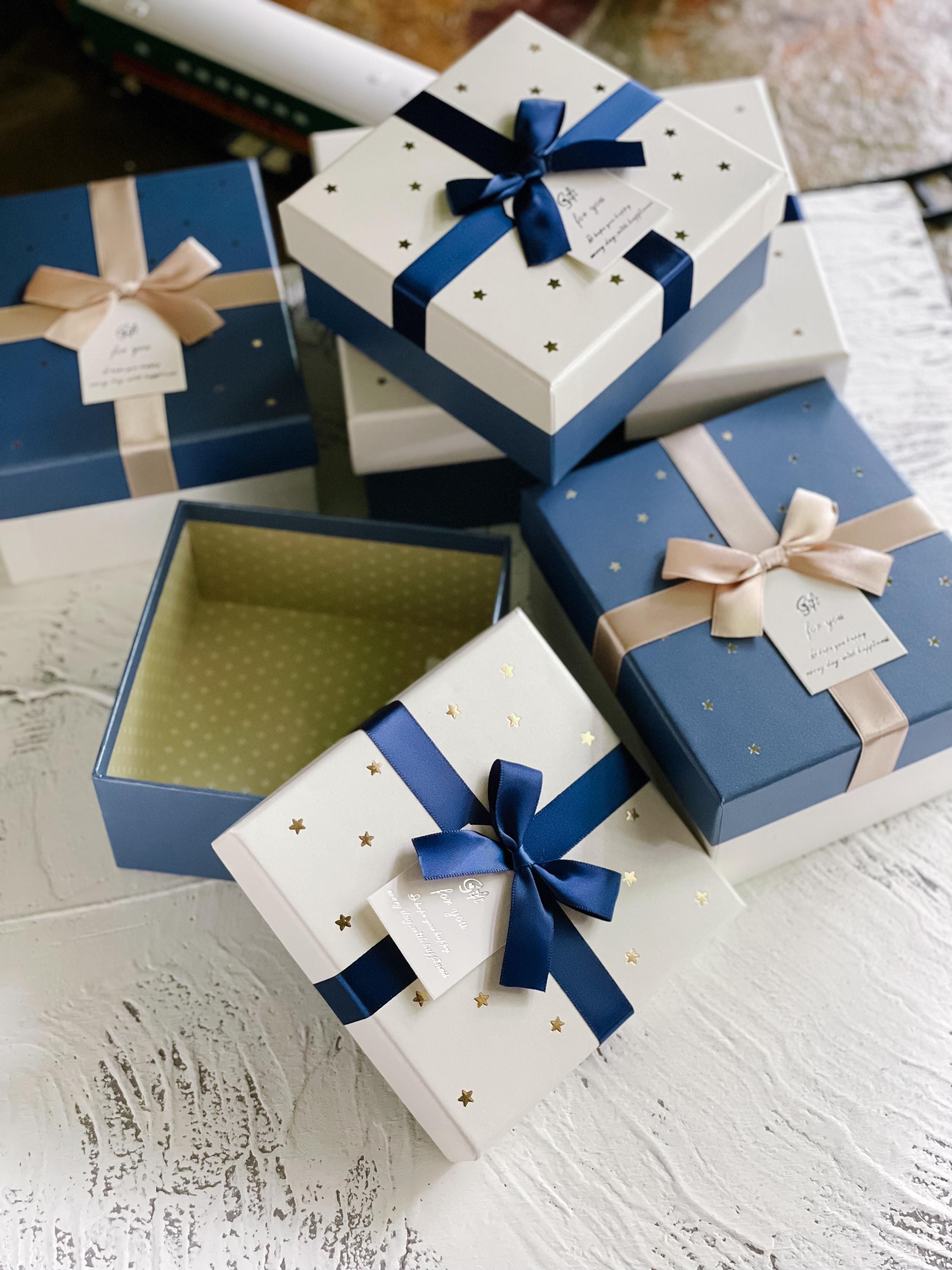 Blue & White Ribbon Gift Box: Elegant Packaging for Special Occasions ...