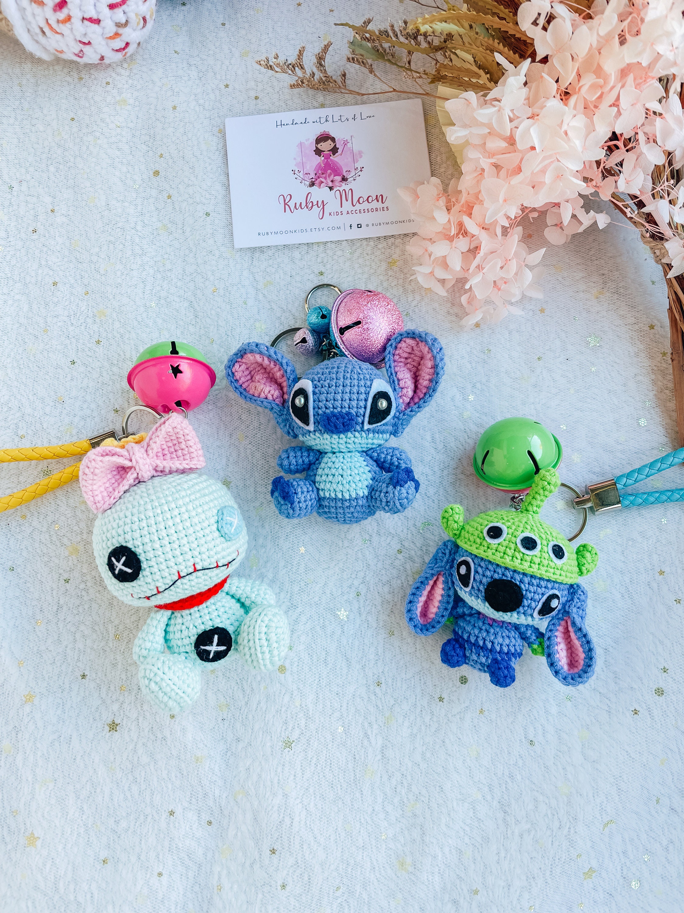 Crochet Lilo and Stitch Keychain Set, Disney Bag Charm, Scrumpt