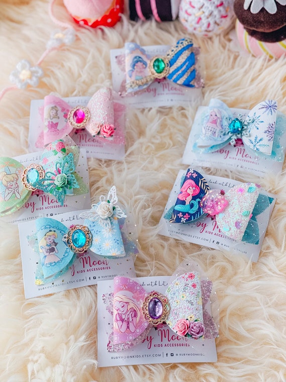 Disney Princess Glitter Hair Bow, Sparkly Baby Bow Clips, Disneyland Trip Disney Cruise Accessories