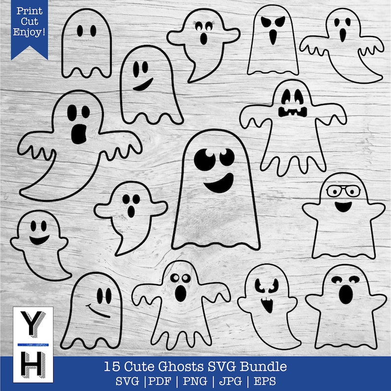 Ghost SVG Bundle | Ghost Face SVG | Cute Ghosts PNG Clipart for ...