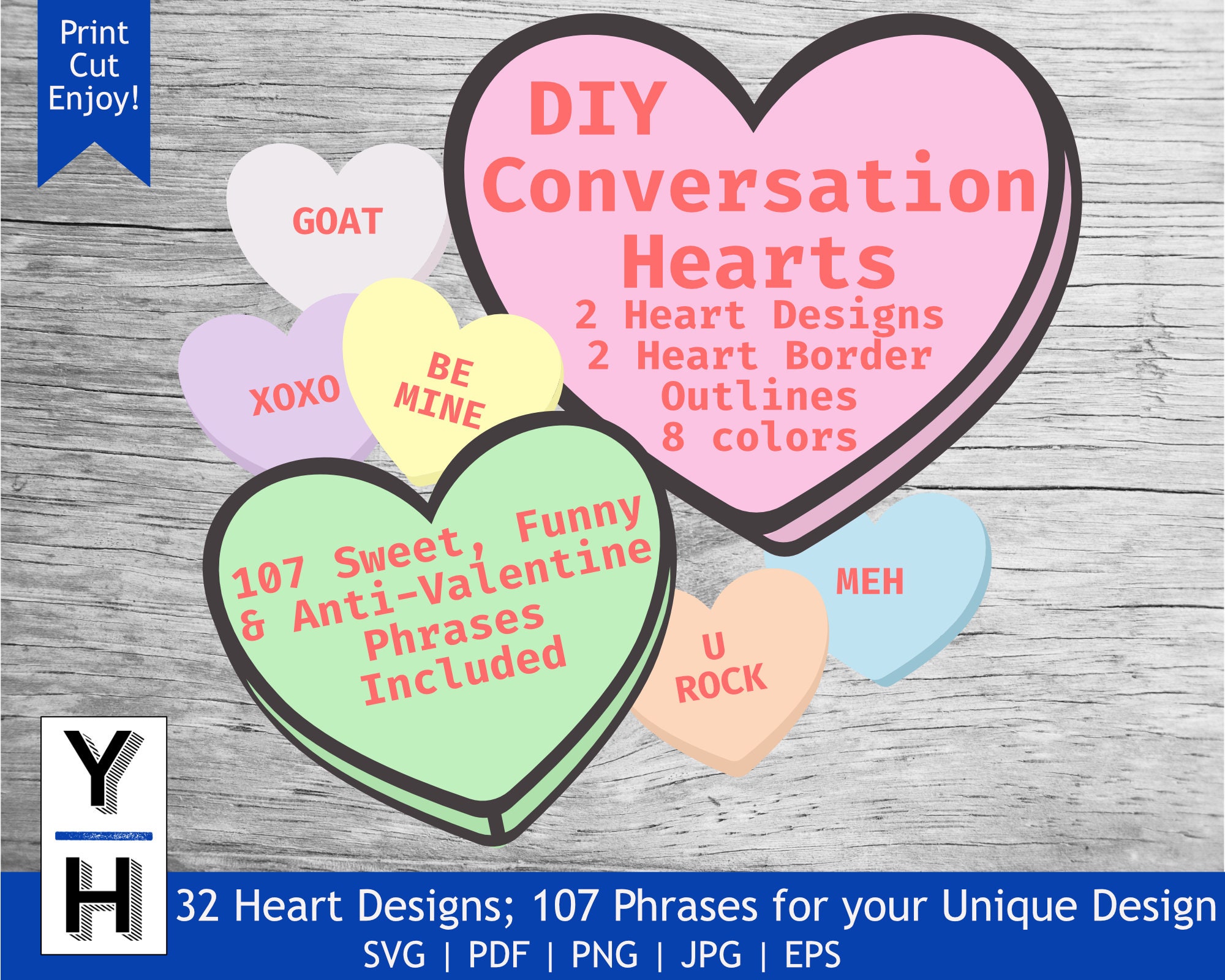 Conversation Hearts SVG Bundle Blank Candy Hearts | Etsy