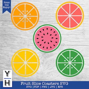 Juego de posavasos con forma de rebanada de fruta SVG / Juego de posavasos Cricut SVG para tinta infusible / Juego de posavasos para sublimación