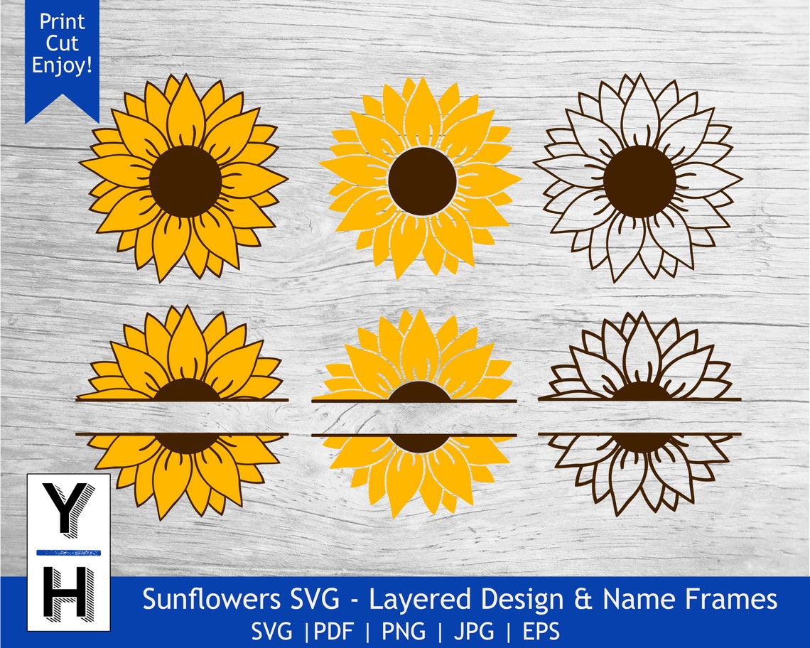 Sunflower SVG Sunflower Split Name Frame SVG Sunflowers - Etsy