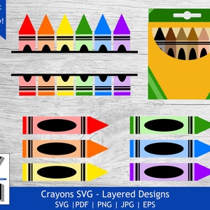 Crayon SVG | Teacher Crayon Split Name Frame Clipart | Crayons PNG | Crayon Box | Skin Tone Crayons | Monogram | Back to School Kindergarten