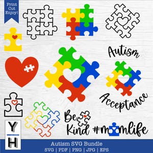 Ensemble SVG Autisme | Sensibilisation à Austim PNG | Pièces de puzzle pour autisme SVG | Clipart vectoriel Soyez gentil