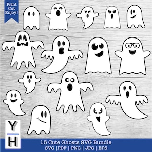 Ghost SVG Bundle | Ghost Face SVG | Cute Ghosts PNG Clipart for Halloween